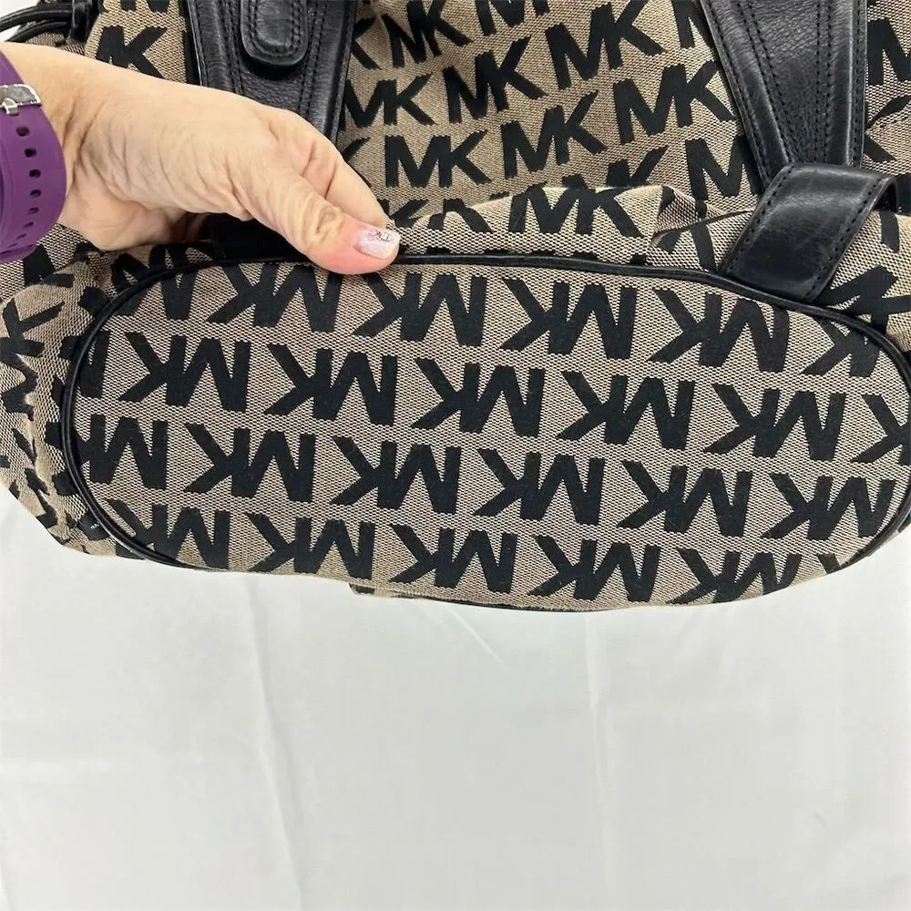 Vintage Michael Kors Monogram Tote Bag Black Beige Women's Shoulder - Picture 3 of 14